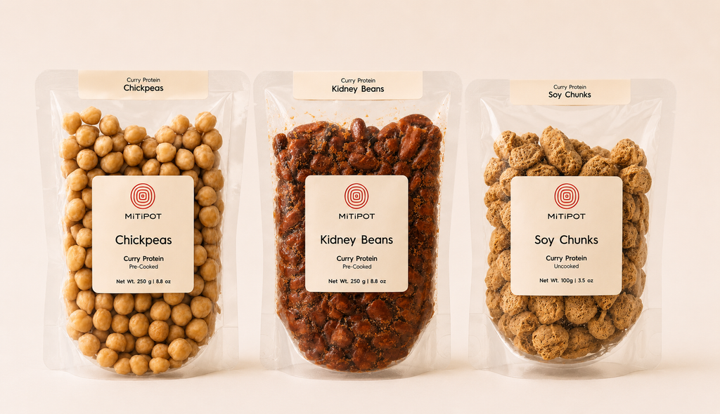 The three Mitipot proteins — chickpeas, kidney beans and soy chunks
